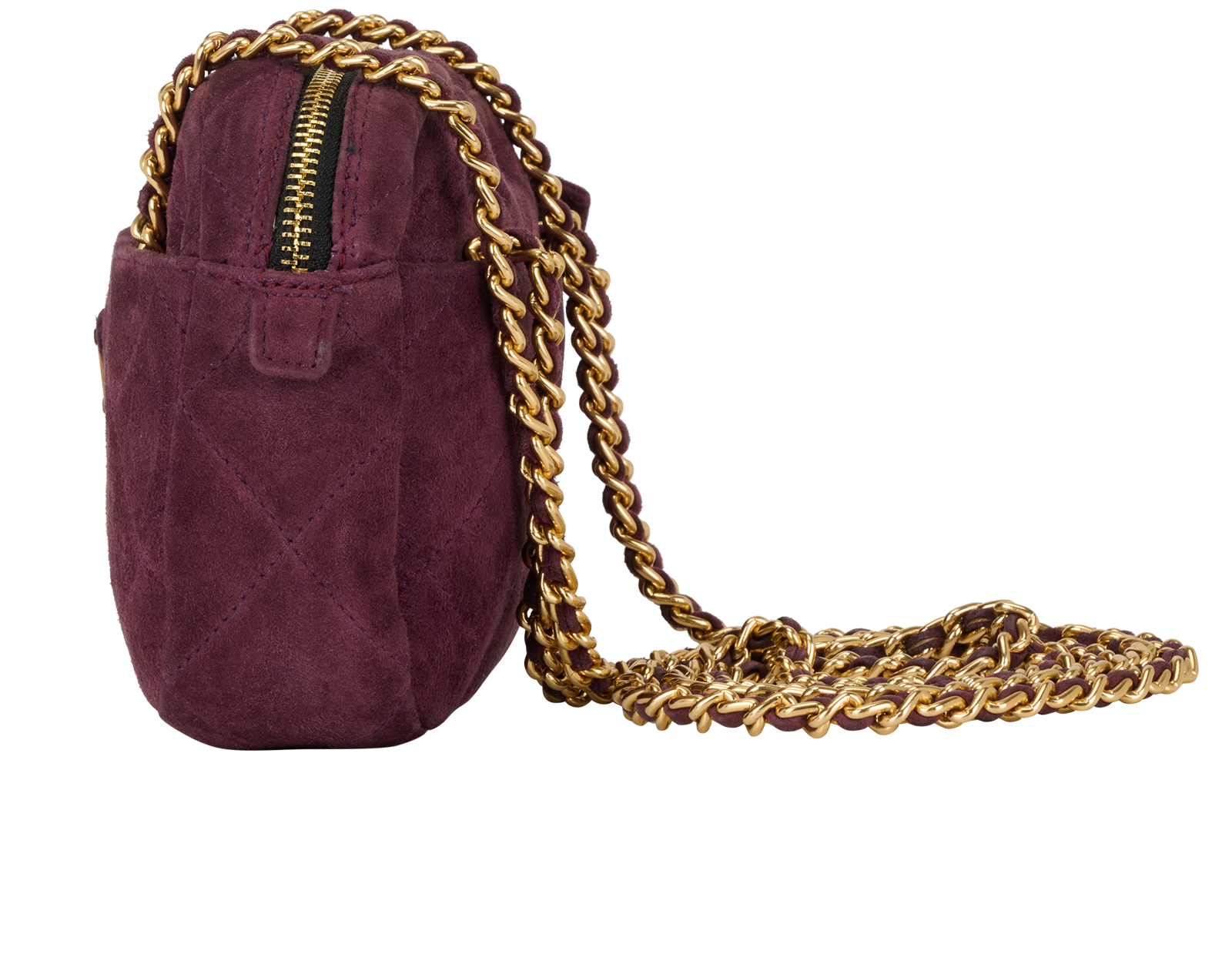 Quilted Shoulder Bag, &pound;630, Handbags, Purple, Suede, Bottom view